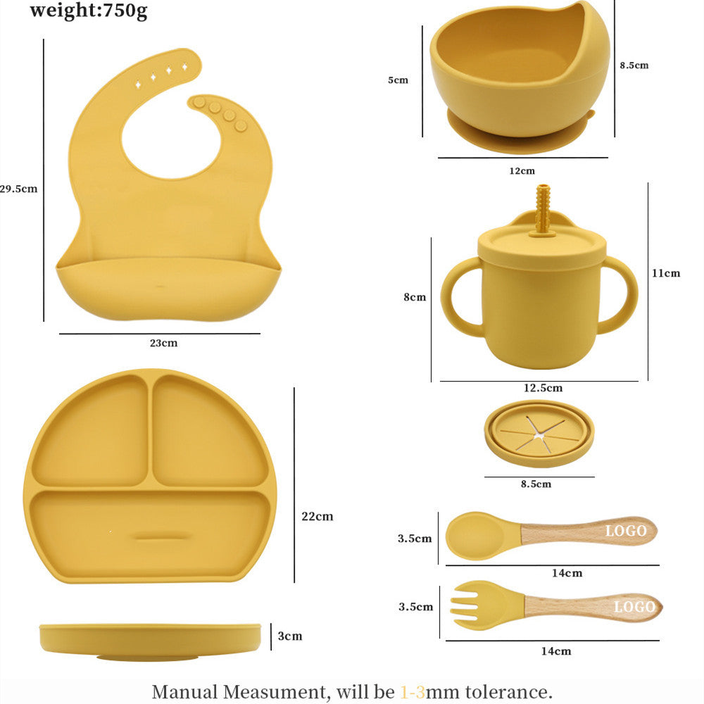 Kids Bib Bowl Dinner Plate Mat Spoon Fork Set
