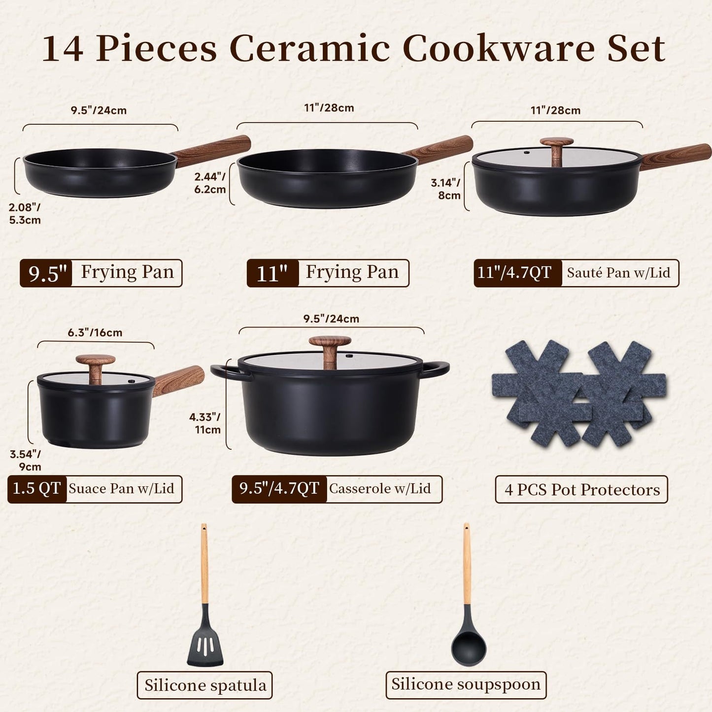 Ceramic Cookware Sets 15 Pcs