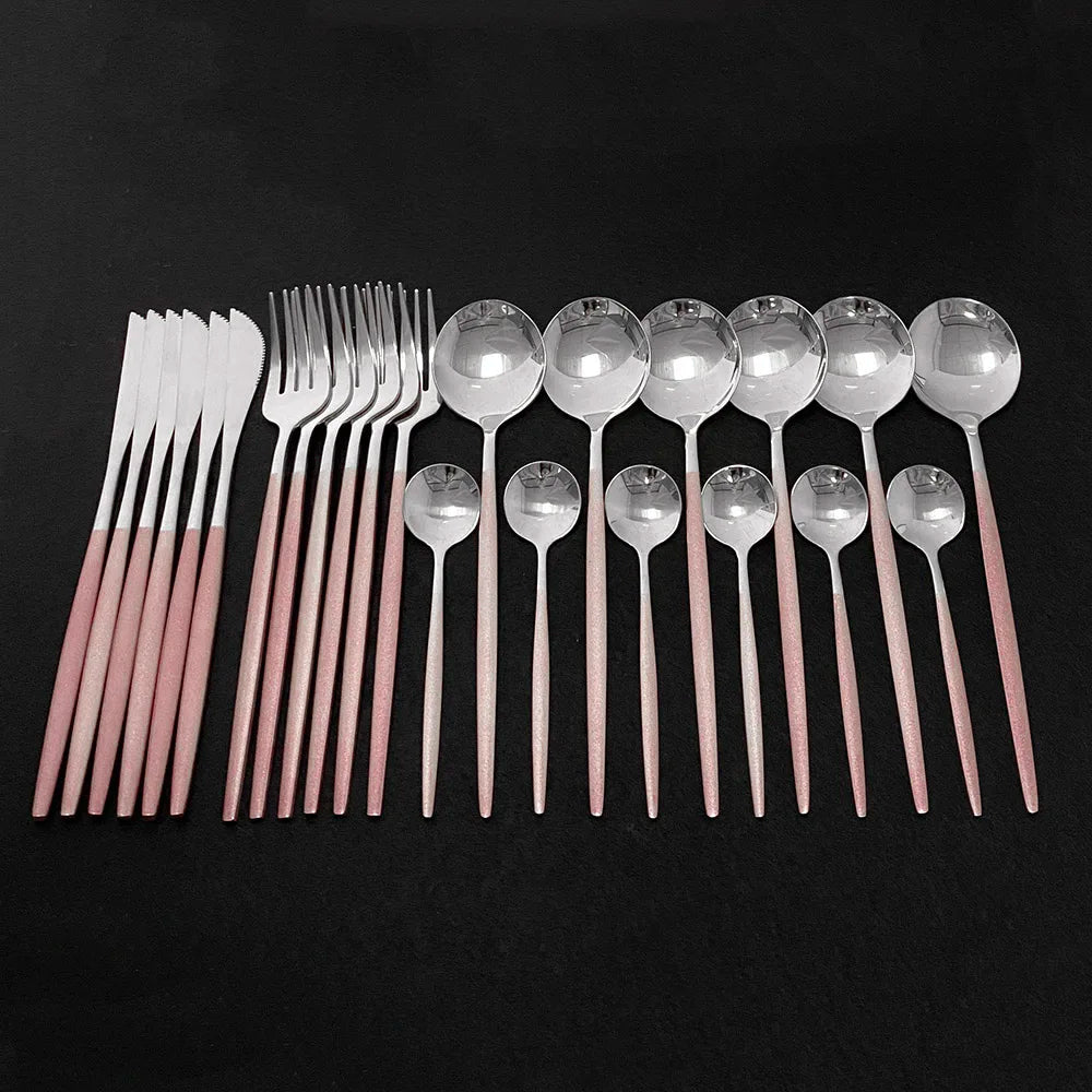 24Pcs/Set Blue Gold Cutlery Set 304 Stainless Steel Dinnerware Silverware Flatware Set Dinner Knife Fork Tea Spoon Dropshipping