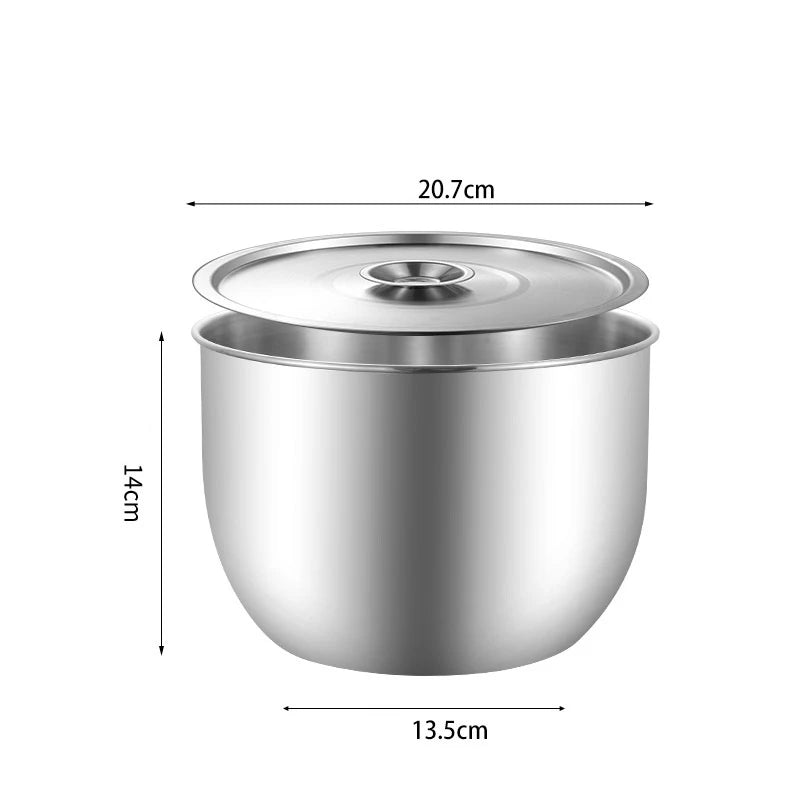 Kitchen Stainless Steel Egg Beater Basin Fruit Salad Stirring Seasoning Bowl With Lid Food Storage Container Home Cooking Tools