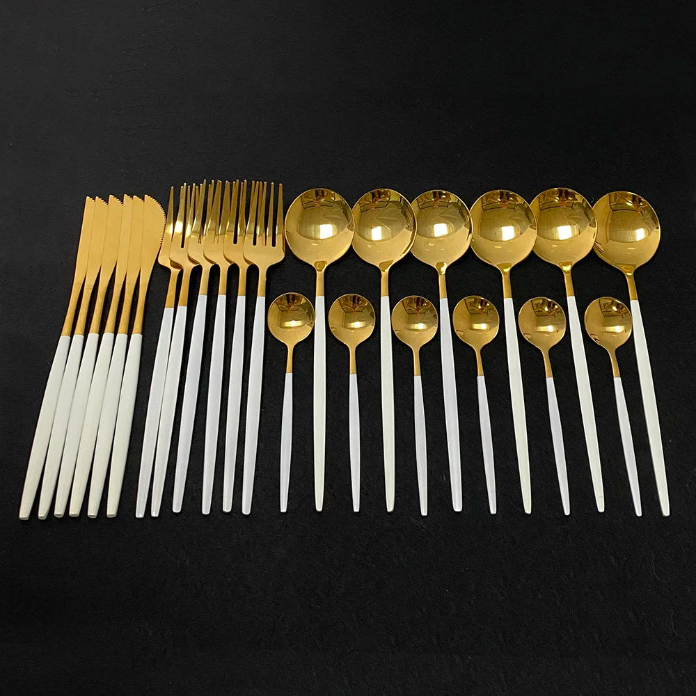 24Pcs/Set Blue Gold Cutlery Set 304 Stainless Steel Dinnerware Silverware Flatware Set Dinner Knife Fork Tea Spoon Dropshipping