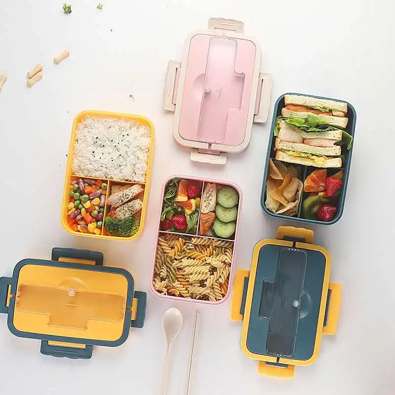 Bento Box Japanese Style For Kids Student Food Container Wheat Straw Material Leak-Proof Square Lunch Box With Compartment