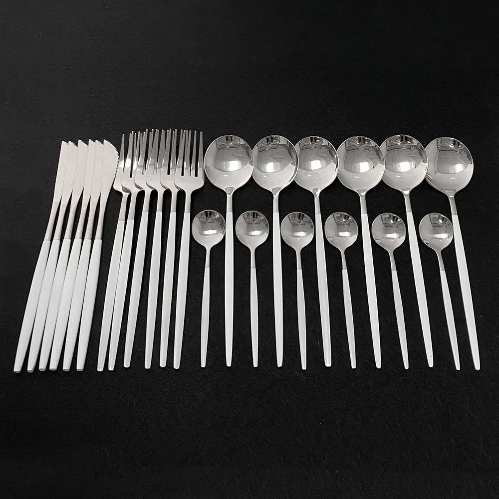 24Pcs/Set Blue Gold Cutlery Set 304 Stainless Steel Dinnerware Silverware Flatware Set Dinner Knife Fork Tea Spoon Dropshipping