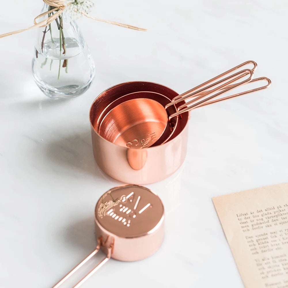 Rose gold Stainless Steel Measuring Spoons Set Tea Coffee  Cups Bread Dessert Baking Tool Kitchen Accessories Household