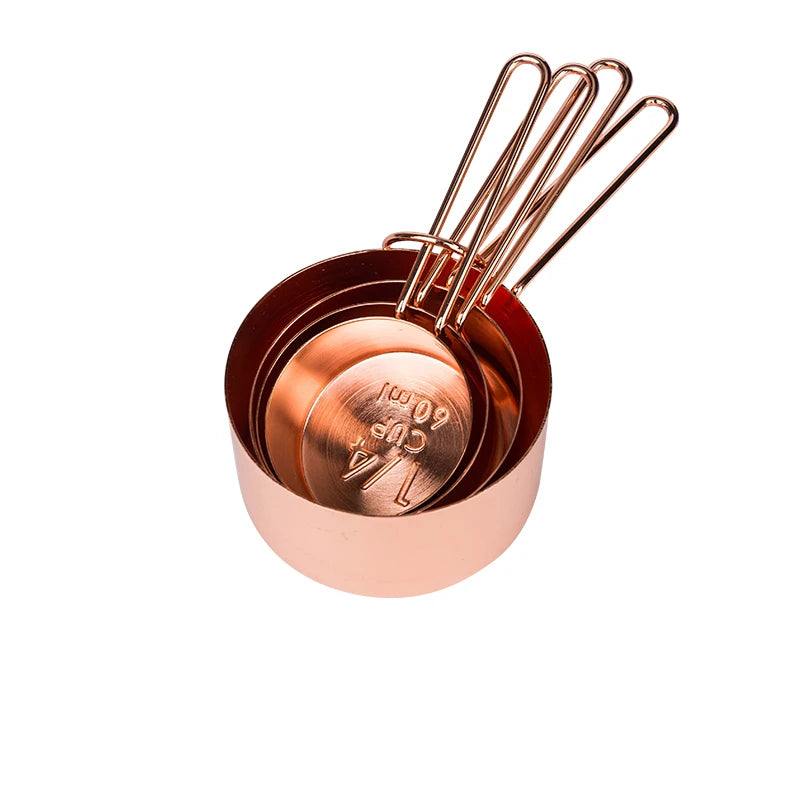 Rose gold Stainless Steel Measuring Spoons Set Tea Coffee  Cups Bread Dessert Baking Tool Kitchen Accessories Household