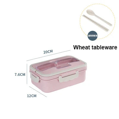 Bento Box Japanese Style For Kids Student Food Container Wheat Straw Material Leak-Proof Square Lunch Box With Compartment