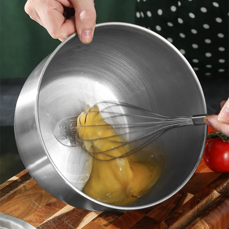 Stainless Steel Egg Beater Basin Fruit Salad Stirring Seasoning Bowls With Lid Kitchen Cooking Tableware Food Storage Container