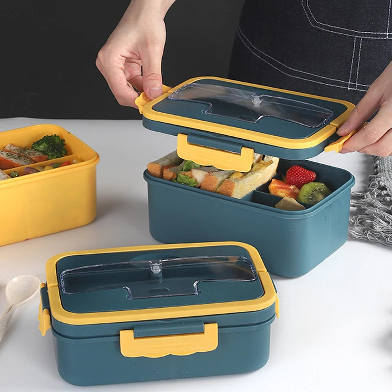 Bento Box Japanese Style For Kids Student Food Container Wheat Straw Material Leak-Proof Square Lunch Box With Compartment