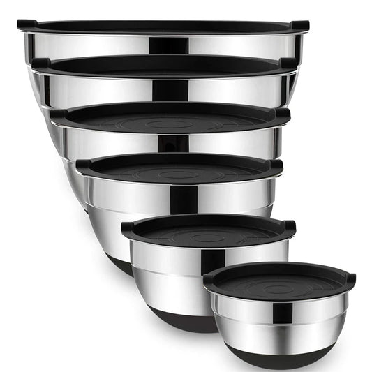 LMETJMA Mixing Bowls with Lids and Non Slip Bases Stainless Steel Mixing Bowls Set for Baking Nesting Storage Bowls JT227