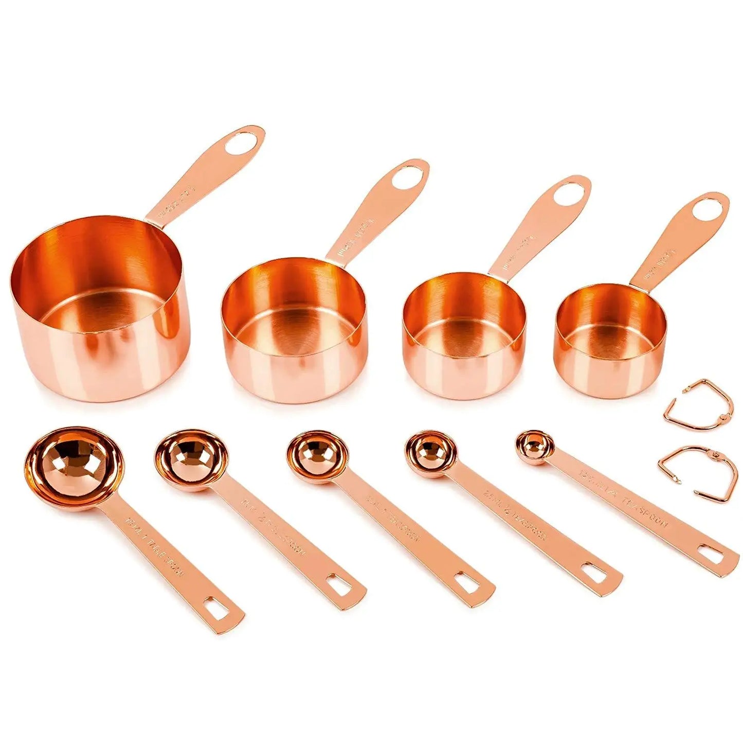 Set of 9 Copper Measuring Cups and Spoons, EXTRA STURDY Copper-Plated Top-Quality Stainless Steel