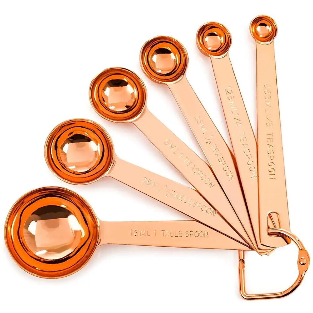 Set of 9 Copper Measuring Cups and Spoons, EXTRA STURDY Copper-Plated Top-Quality Stainless Steel