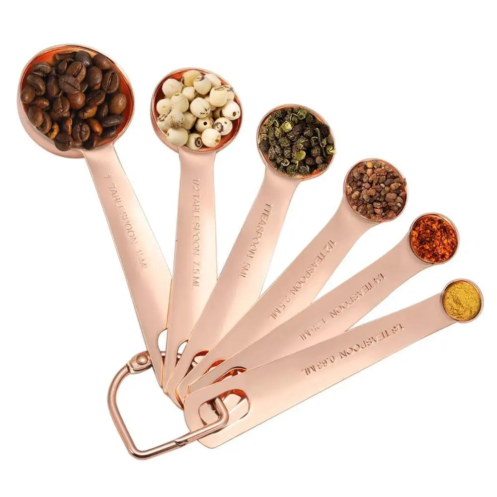 Set of 9 Copper Measuring Cups and Spoons, EXTRA STURDY Copper-Plated Top-Quality Stainless Steel