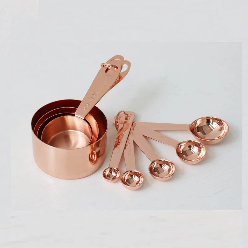 Set of 9 Copper Measuring Cups and Spoons, EXTRA STURDY Copper-Plated Top-Quality Stainless Steel