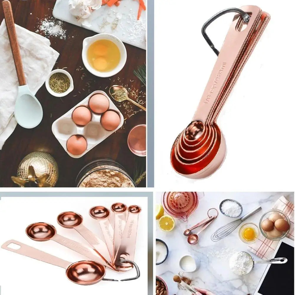 Set of 9 Copper Measuring Cups and Spoons, EXTRA STURDY Copper-Plated Top-Quality Stainless Steel