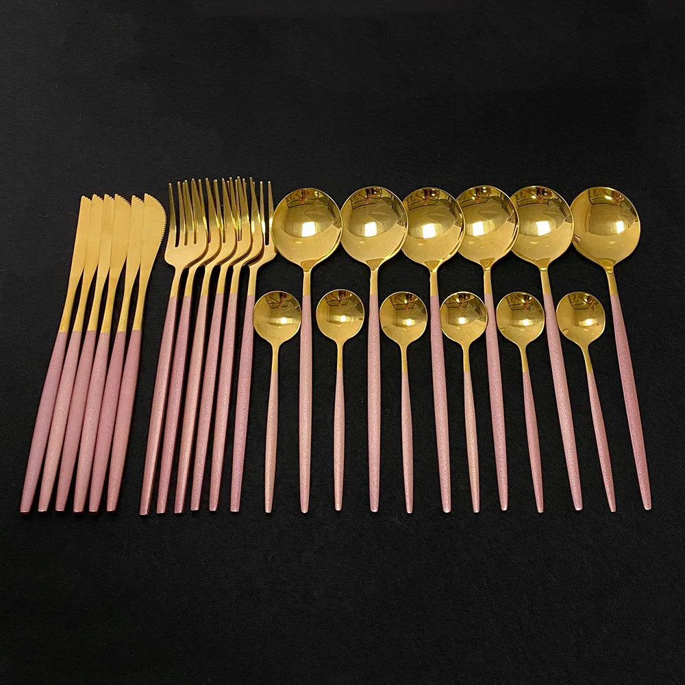 24Pcs/Set Blue Gold Cutlery Set 304 Stainless Steel Dinnerware Silverware Flatware Set Dinner Knife Fork Tea Spoon Dropshipping