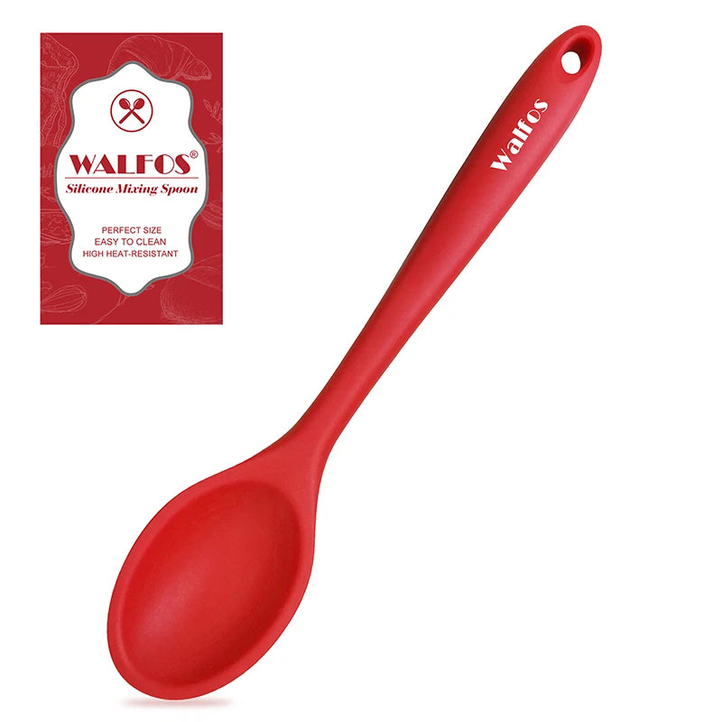 WALFOS Large Food Grade Silicone Long-handled Soup Spoon Solid Color Kitchen Silicone Spoon Flatware Utensils Accessories