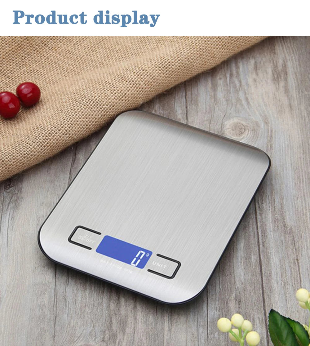 Kitchen Scale Stainless Steel Weighing For Food Diet Postal Balance Measuring LCD Precision Electronic Scales