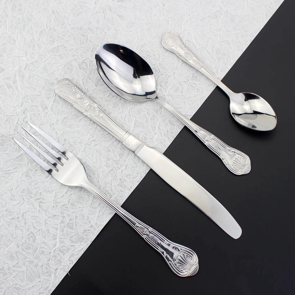 Graceful Royal Style 8 Utenisils Cutlery Sets Mirror Stainless Steel Elegant Metal Dinnerware Flatware For Kitchen Restaurant