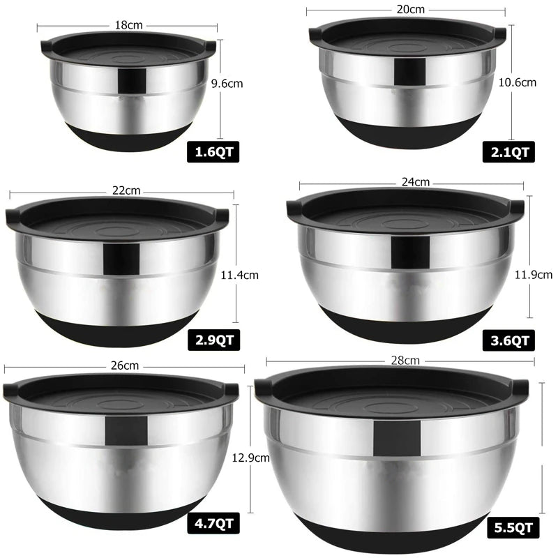 LMETJMA Mixing Bowls with Lids and Non Slip Bases Stainless Steel Mixing Bowls Set for Baking Nesting Storage Bowls JT227