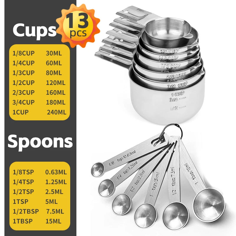 Measuring Cups & Spoons Set - Premium Stainless Steel Measuring Cups and Measuring Spoons for Dry and Liquid Ingredient