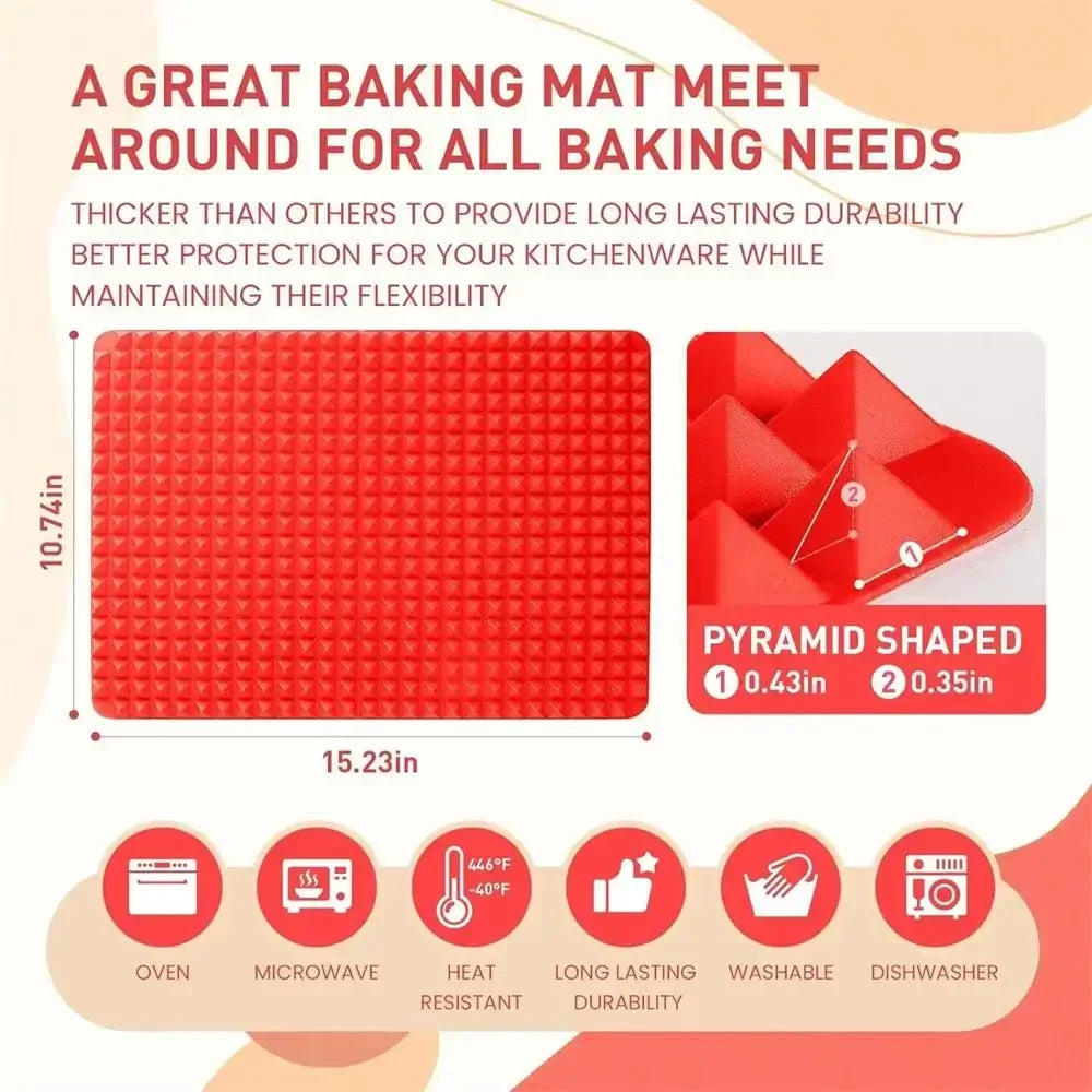 Silicone Baking Mat Cooking Pan 1/2 Pack Large 15.23“x10.74" Non-Stick Healthy Fat Reducing Sheet For Oven Grilling BBQ