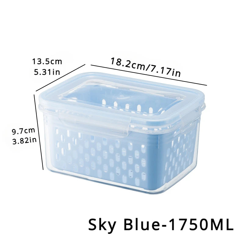 Refrigerator Preservation Storage Box Drain Basket Storage Containers Sealed Box Vegetable and Fruit Food Grade Drain Box