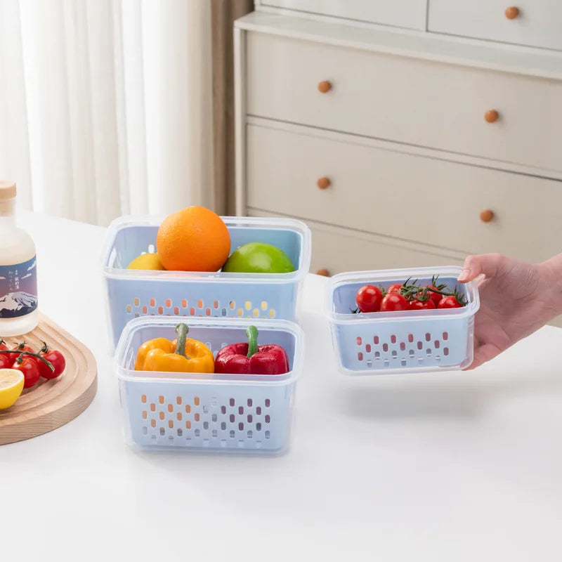 Refrigerator Preservation Storage Box Drain Basket Storage Containers Sealed Box Vegetable and Fruit Food Grade Drain Box