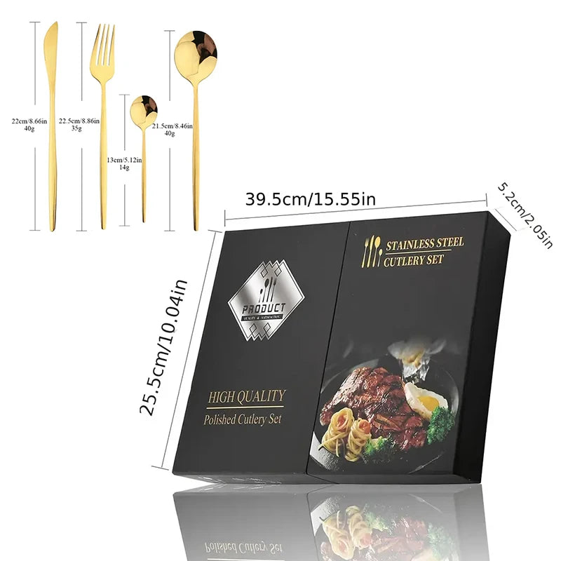 24pcs Elegant black and gold stainless steel cutlery gift set - knife, fork, spoon - perfect for festive occasions and dinners