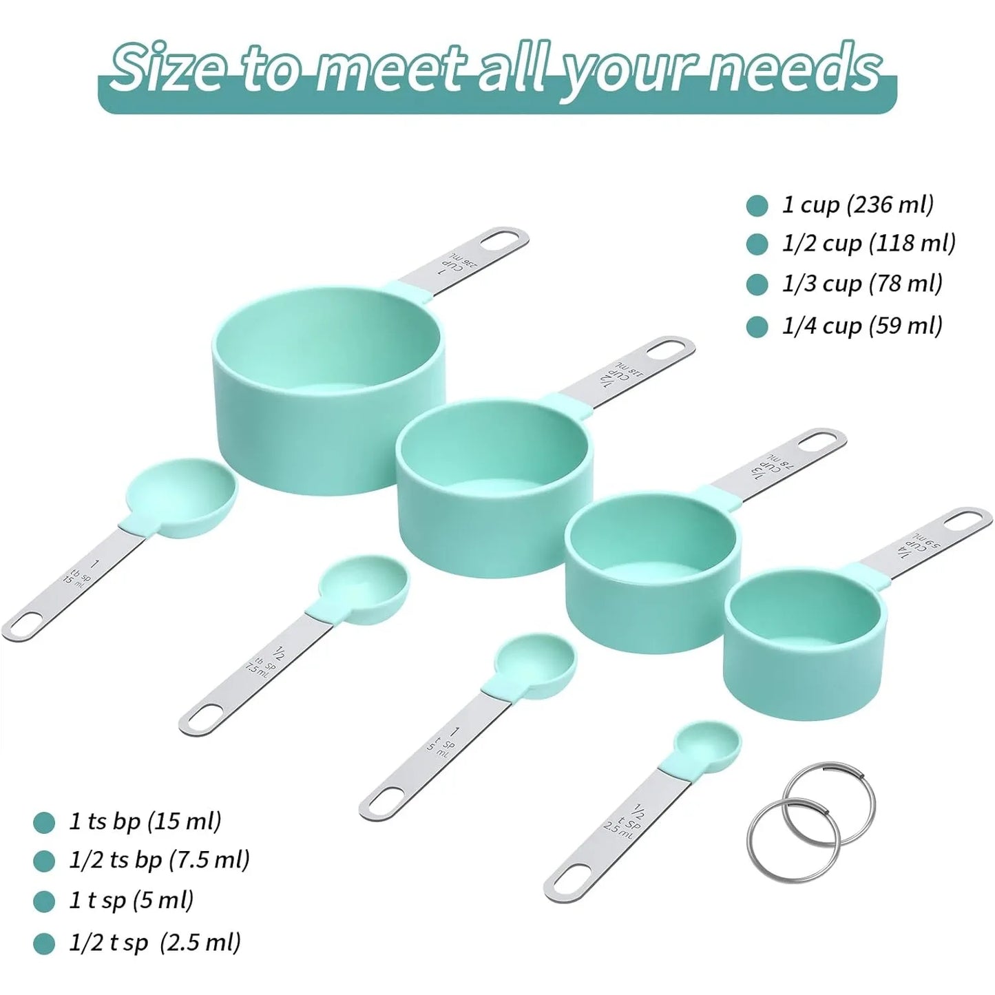 8PCS Measuring Cup Measuring Spoon Set with Stainless Steel Handle and Scale for Measuring Grain and Dessert Materials