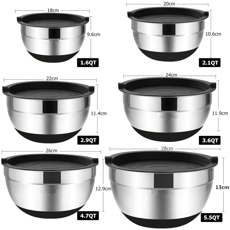 LMETJMA Mixing Bowls with Lids and Non Slip Bases Stainless Steel Mixing Bowls Set for Baking Nesting Storage Bowls JT227