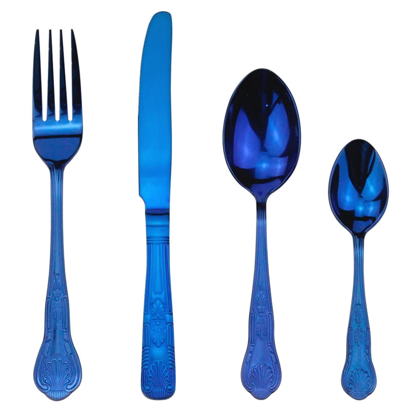 Graceful Royal Style 8 Utenisils Cutlery Sets Mirror Stainless Steel Elegant Metal Dinnerware Flatware For Kitchen Restaurant