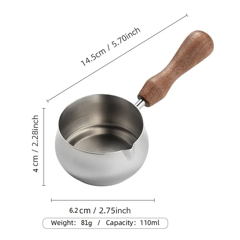 304 Stainless Steel Sauce Cup Black Pepper Tomato Steak Seasoning Cup Wooden Handle Dipping Bowl Coffee Mini Milk Cups