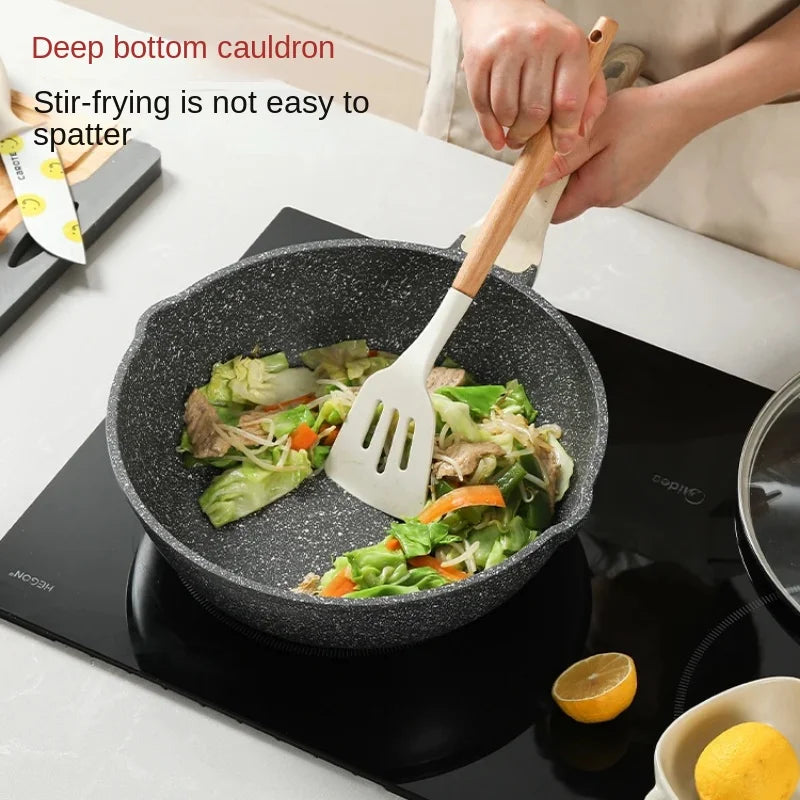 Wheat Rice Stone Non-Stick Pot Set Kitchen Frying Pan Induction and Gas Stove Compatible Stir Fry Pan Comprehensive