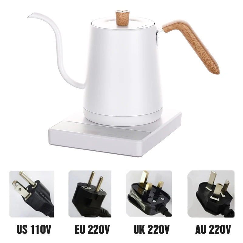 Gooseneck Electric Kettle 800ml Hand Brew Coffee Pot Smart Teapot Temperature Control Pot 1000W Rapid Heating Kettle 110V/220V