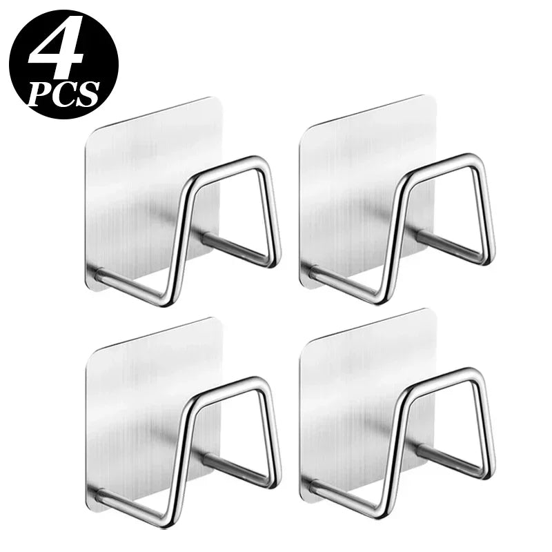 1-6pcs Kitchen Stainless Steel Sink Sponges Holder Self Adhesive Drain Drying Rack Shelf Household Wall Hooks Storage Organizer