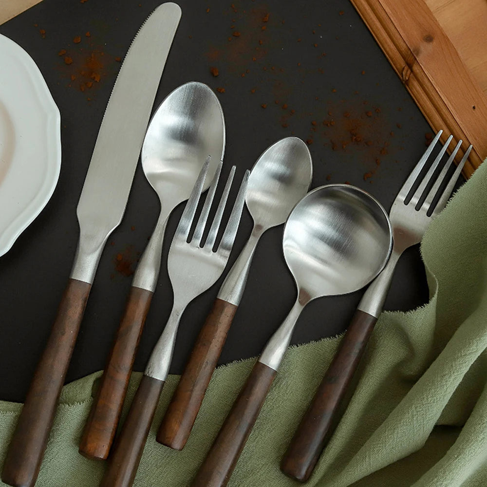 Popular Eco-Friendly Real Wood Handle Stainless Steel Cutlery Elegant Dinnerware Tableware Excellent Performance For Home