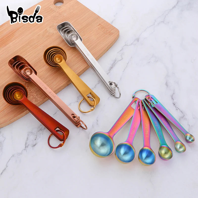 6PCS Kitchen Stainless Steel Measuring Spoons Teaspoon Coffee Sugar Scoop Cake Baking Flour Measuring Cups Kitchen Cooking Tools