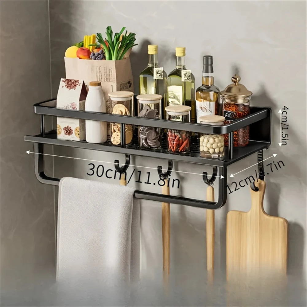 1 Multi-Functional Storage Rack With Rod Seasoning Rack Wall-Mounted Seasoning Storage Rack For Cooking Items