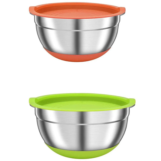 2 Pack Mixing Bowls with Airtight Lids Colorful Stainless Steel Metal Nesting Bowls for Kitchen Non-Slip Silicone