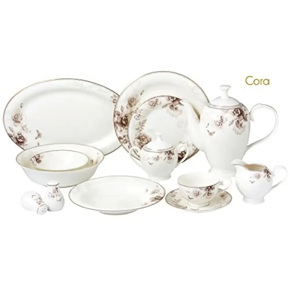 57-Piece Bone China Dinnerware Set 8 People Multicolor Floral Pattern Round Shape Dishwasher Safe Glass Material Elegant and