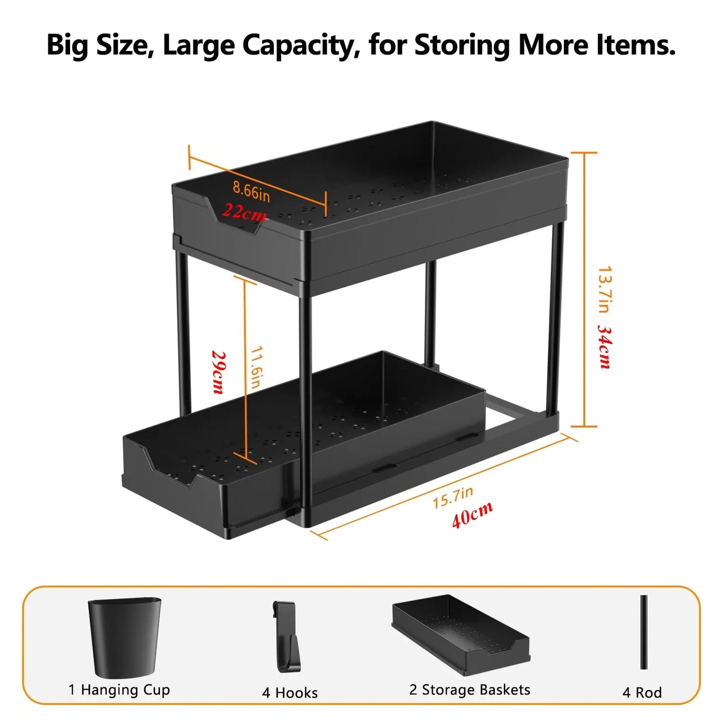 Under Sink Organizer and Storage, Kitchen Organization Rack with Double Sliding Cabinet Drawers, Multi-Purpose Storage Shelf Hol