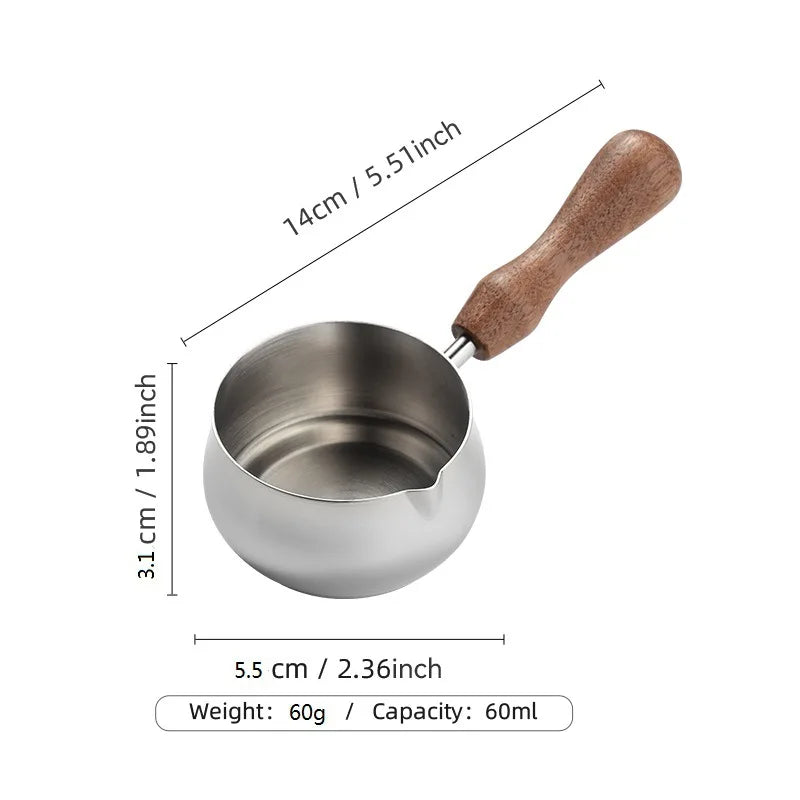 304 Stainless Steel Sauce Cup Black Pepper Tomato Steak Seasoning Cup Wooden Handle Dipping Bowl Coffee Mini Milk Cups