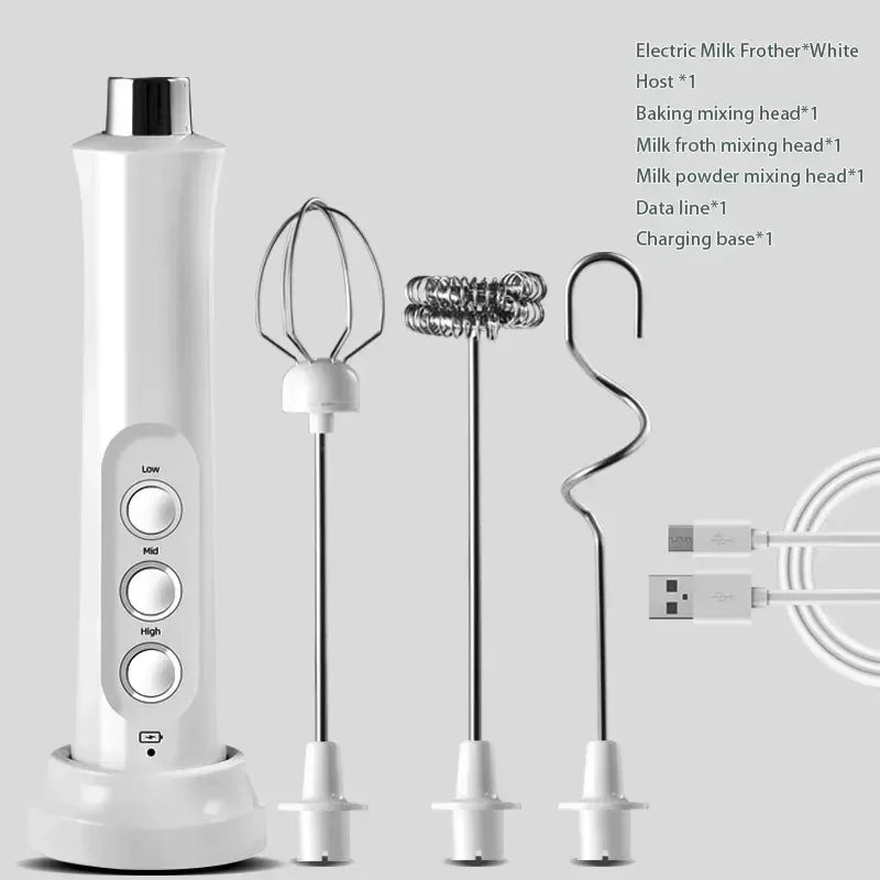 Wireless Milk Foam USB Rechargeable Handheld Electric Foam Maker 3 Speeds for Latte Cappuccino Hot Chocolate Coffee Whisk Mixer