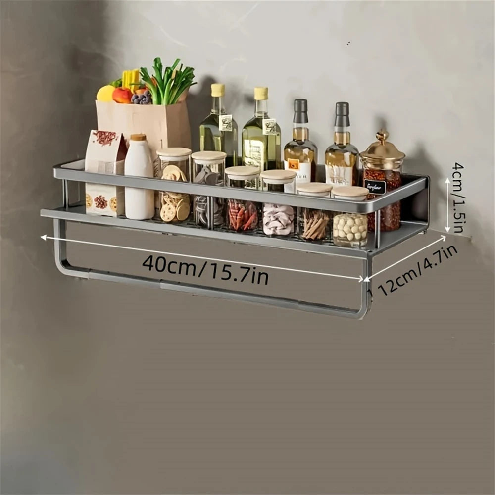 1 Multi-Functional Storage Rack With Rod Seasoning Rack Wall-Mounted Seasoning Storage Rack For Cooking Items