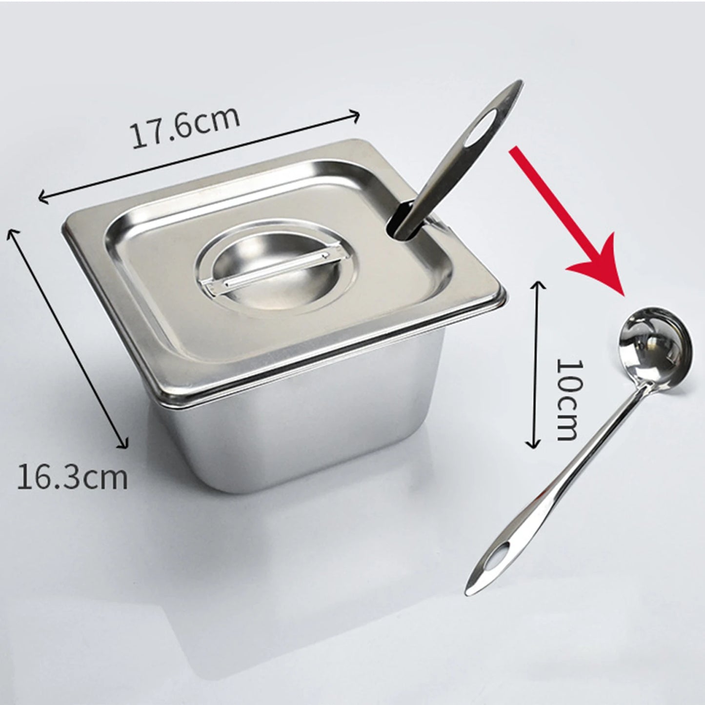 Stainless Steel Food Pan with Lids and Spoon Rectangular Square Deep Pan Milk Tea Shop Jam Box Supplies for Hotel Restaurant