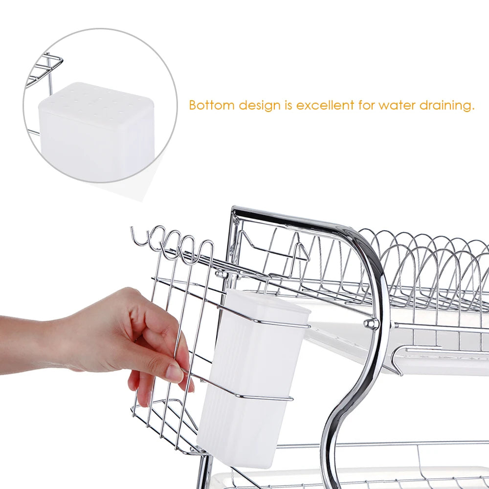 Multi-functional 3-Tier Dish Rack Kitchen Supplies Storage Rack Draining Rack with Chopsticks/Knives/Cutting Board Holder