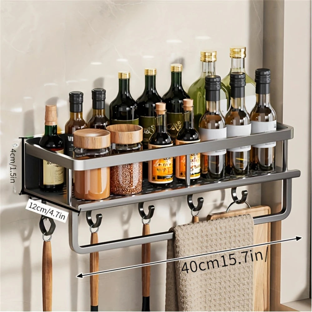 1 Multi-Functional Storage Rack With Rod Seasoning Rack Wall-Mounted Seasoning Storage Rack For Cooking Items