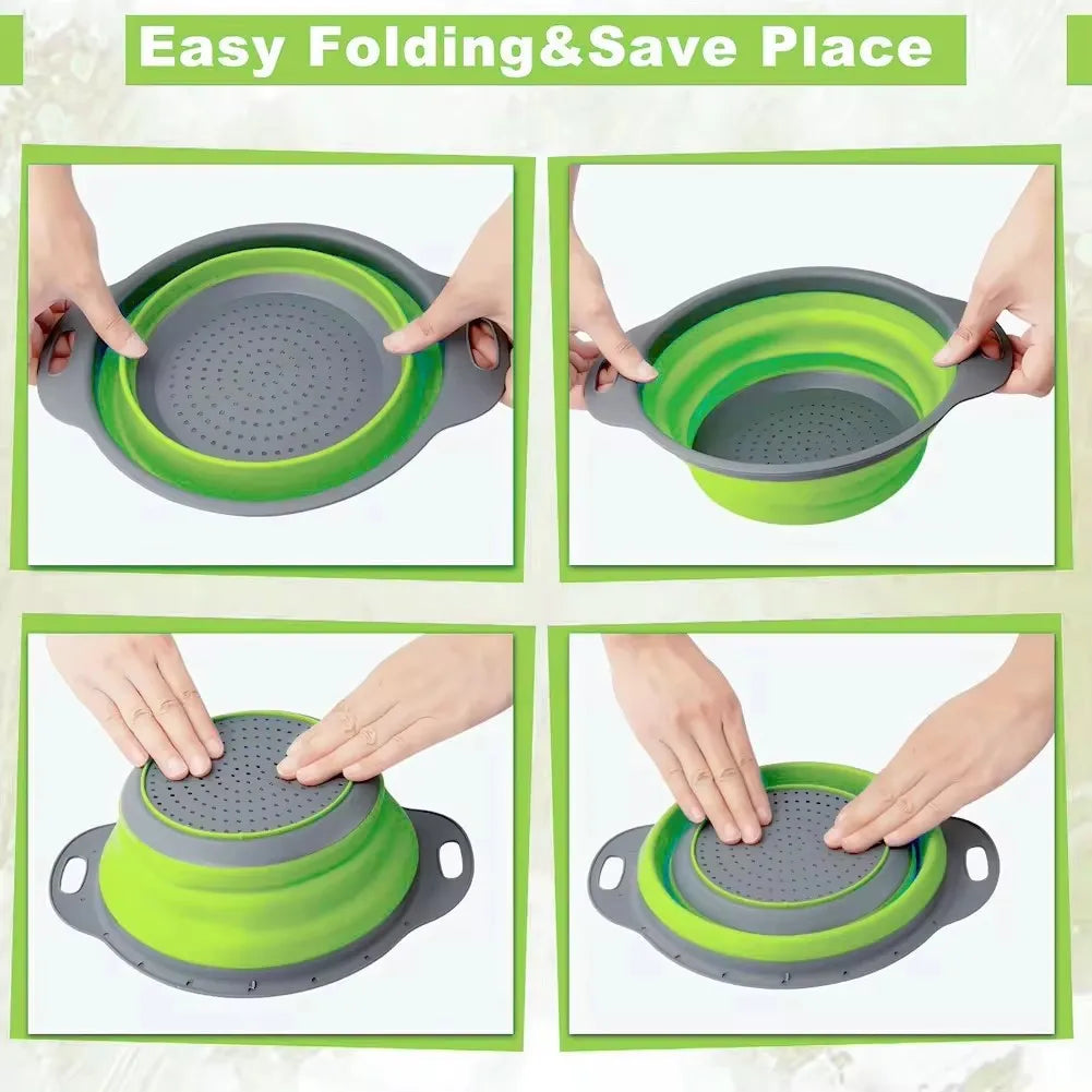 Silicone Folding Drain Basket Fruit Vegetable Washing Basket Foldable Strainer Colander Collapsible Drainer Kitchen Storage Tool