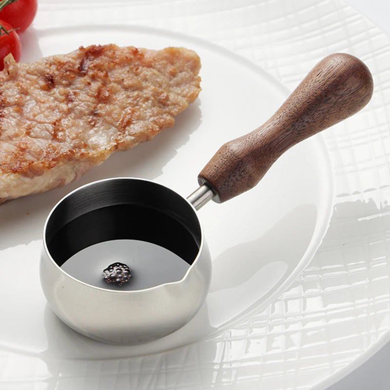 304 Stainless Steel Sauce Cup Black Pepper Tomato Steak Seasoning Cup Wooden Handle Dipping Bowl Coffee Mini Milk Cups