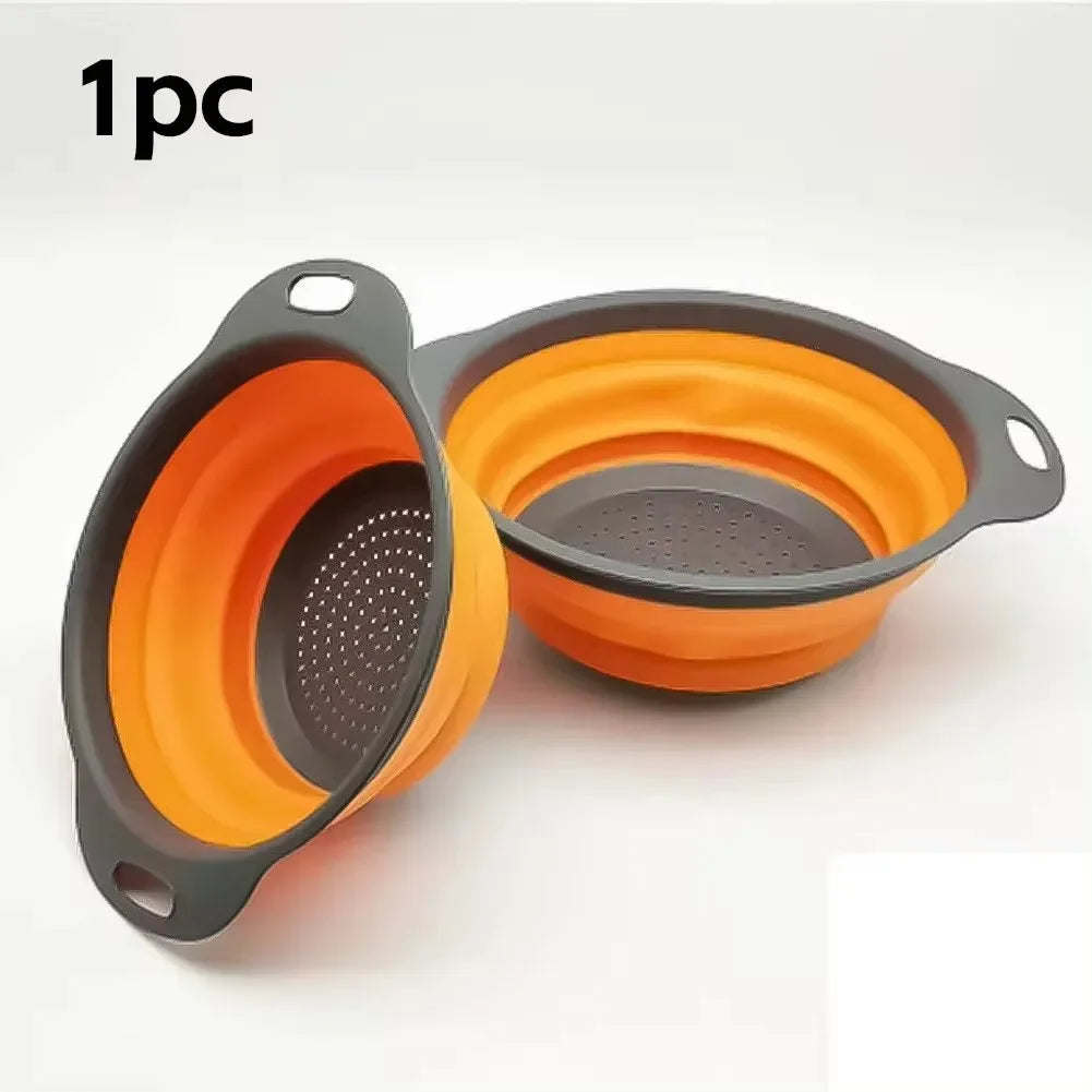 Silicone Folding Drain Basket Fruit Vegetable Washing Basket Foldable Strainer Colander Collapsible Drainer Kitchen Storage Tool